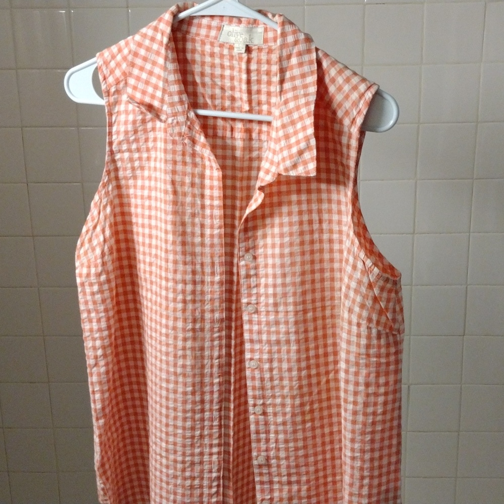 WOMEN'S CHECKERED OLIVE&OAK SLEEVELESS SHIRT